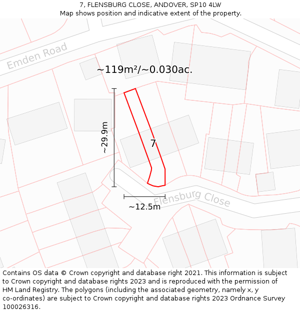 7, FLENSBURG CLOSE, ANDOVER, SP10 4LW: Plot and title map