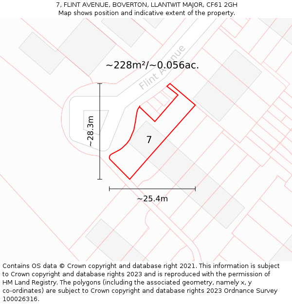 7, FLINT AVENUE, BOVERTON, LLANTWIT MAJOR, CF61 2GH: Plot and title map