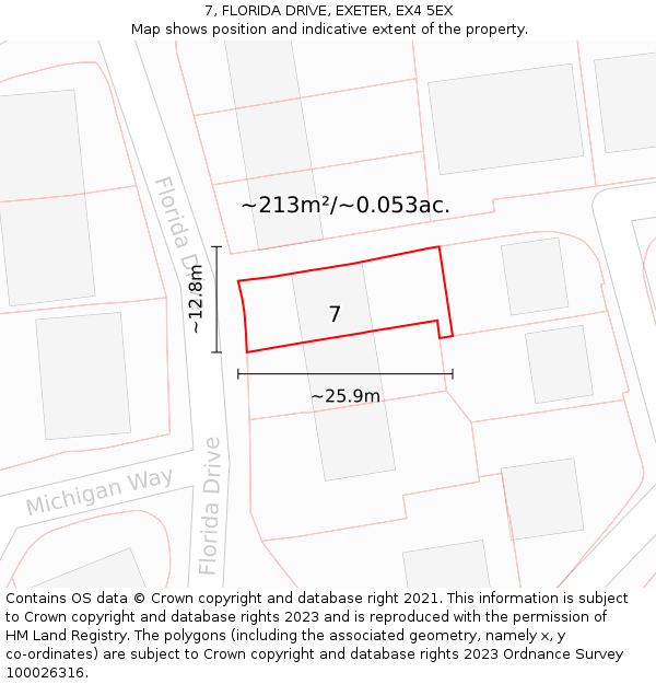 7, FLORIDA DRIVE, EXETER, EX4 5EX: Plot and title map