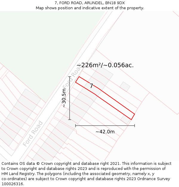 7, FORD ROAD, ARUNDEL, BN18 9DX: Plot and title map