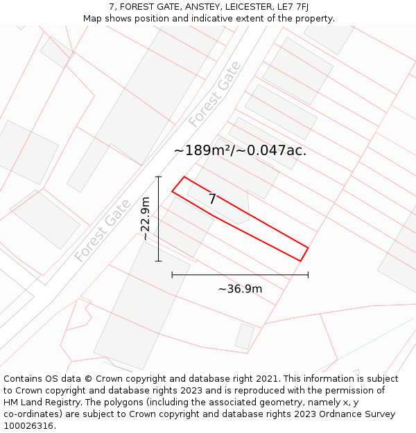 7, FOREST GATE, ANSTEY, LEICESTER, LE7 7FJ: Plot and title map