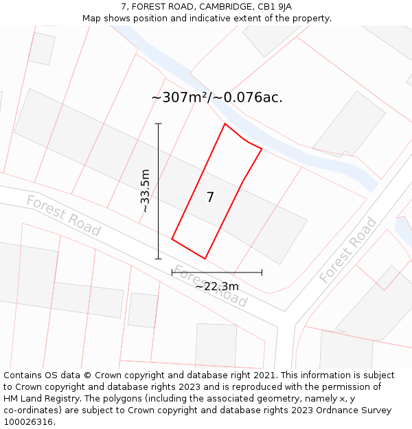 7, FOREST ROAD, CAMBRIDGE, CB1 9JA: Plot and title map
