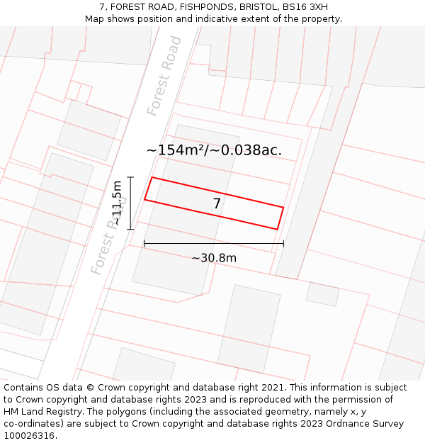 7, FOREST ROAD, FISHPONDS, BRISTOL, BS16 3XH: Plot and title map
