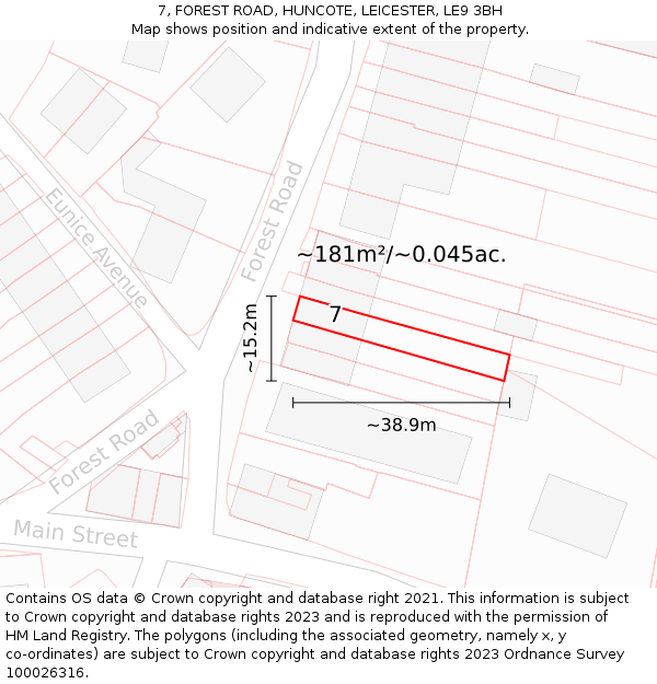 7, FOREST ROAD, HUNCOTE, LEICESTER, LE9 3BH: Plot and title map