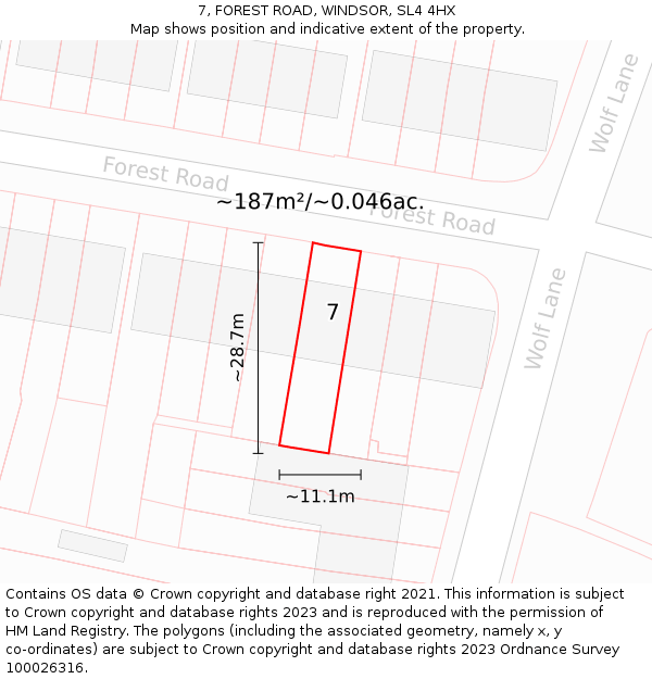 7, FOREST ROAD, WINDSOR, SL4 4HX: Plot and title map