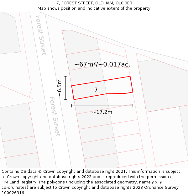 7, FOREST STREET, OLDHAM, OL8 3ER: Plot and title map