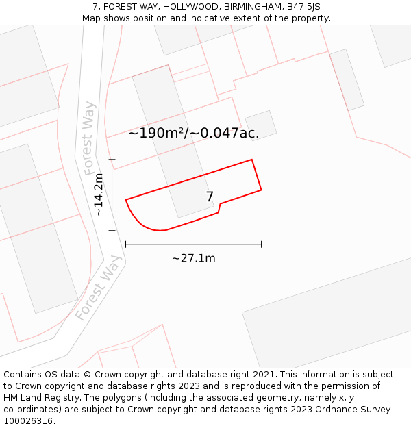 7, FOREST WAY, HOLLYWOOD, BIRMINGHAM, B47 5JS: Plot and title map