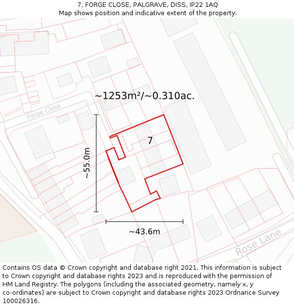 7, FORGE CLOSE, PALGRAVE, DISS, IP22 1AQ: Plot and title map