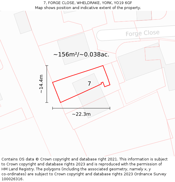7, FORGE CLOSE, WHELDRAKE, YORK, YO19 6GF: Plot and title map