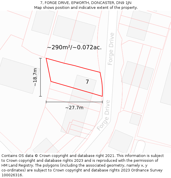 7, FORGE DRIVE, EPWORTH, DONCASTER, DN9 1JN: Plot and title map