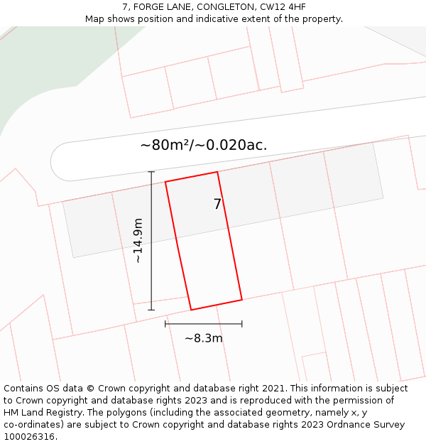 7, FORGE LANE, CONGLETON, CW12 4HF: Plot and title map