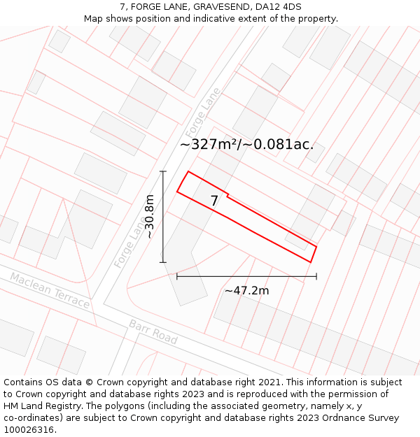 7, FORGE LANE, GRAVESEND, DA12 4DS: Plot and title map