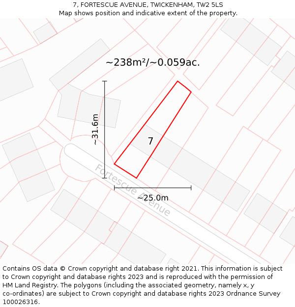 7, FORTESCUE AVENUE, TWICKENHAM, TW2 5LS: Plot and title map