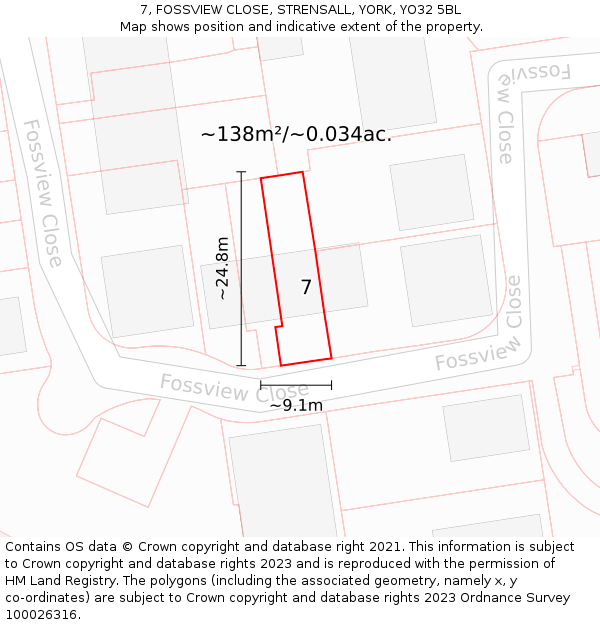7, FOSSVIEW CLOSE, STRENSALL, YORK, YO32 5BL: Plot and title map