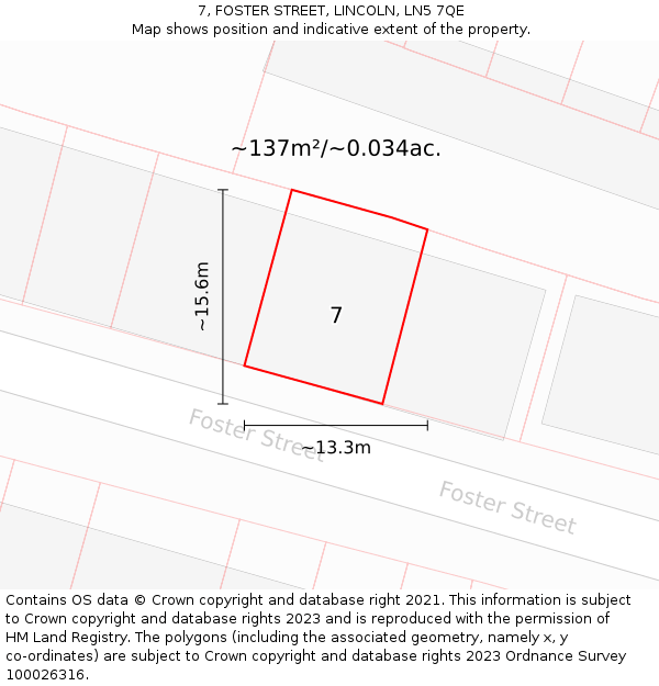 7, FOSTER STREET, LINCOLN, LN5 7QE: Plot and title map