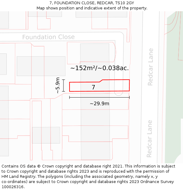 7, FOUNDATION CLOSE, REDCAR, TS10 2GY: Plot and title map