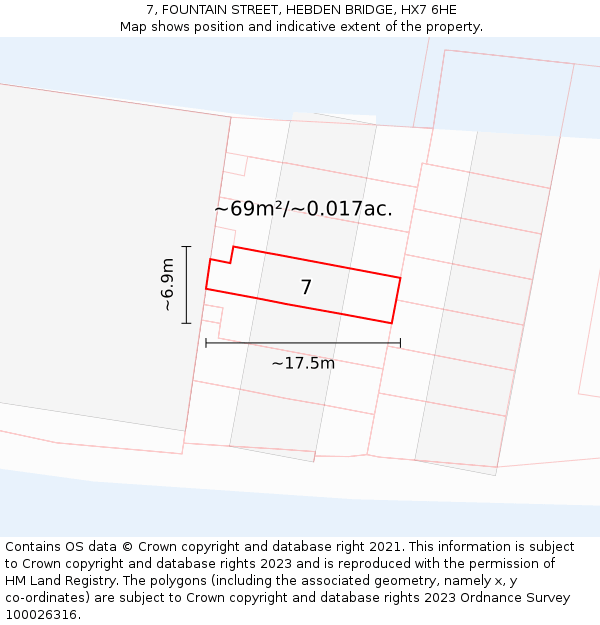 7, FOUNTAIN STREET, HEBDEN BRIDGE, HX7 6HE: Plot and title map