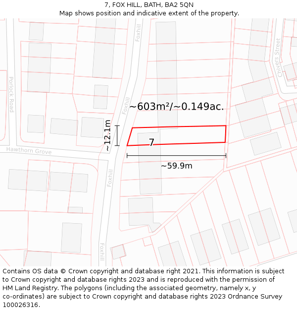 7, FOX HILL, BATH, BA2 5QN: Plot and title map