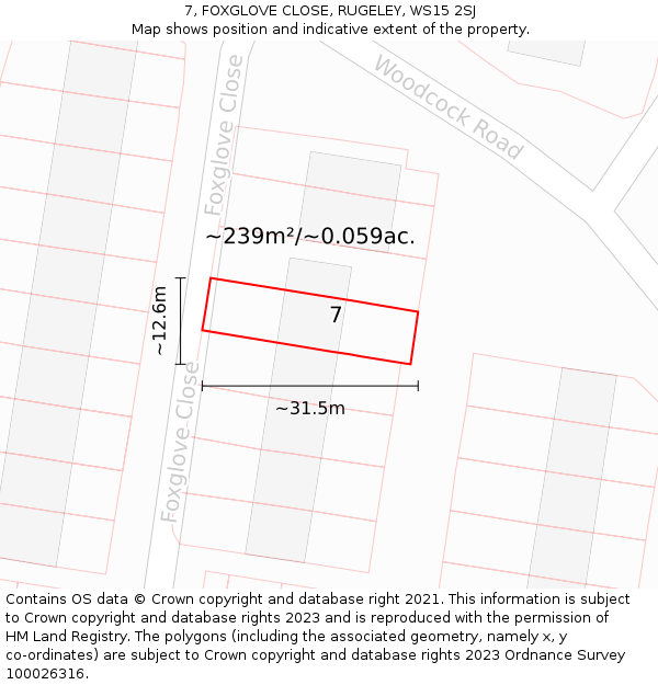 7, FOXGLOVE CLOSE, RUGELEY, WS15 2SJ: Plot and title map
