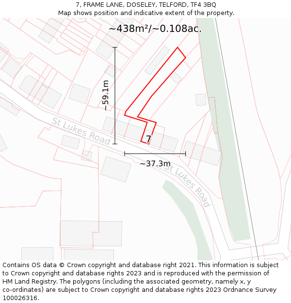 7, FRAME LANE, DOSELEY, TELFORD, TF4 3BQ: Plot and title map