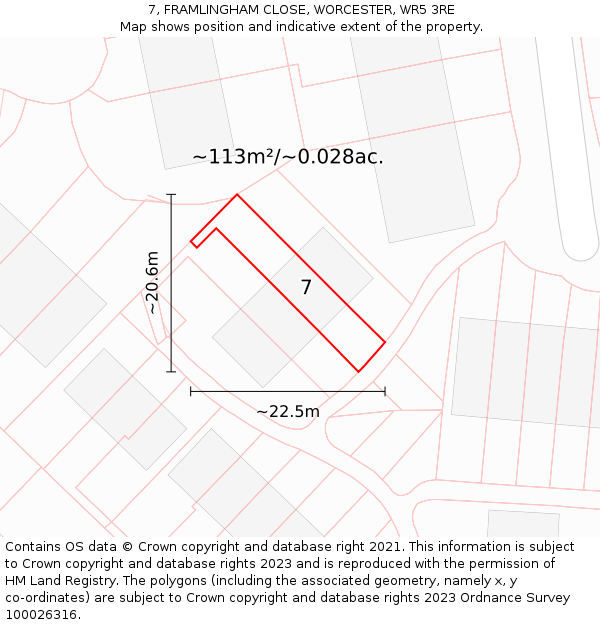 7, FRAMLINGHAM CLOSE, WORCESTER, WR5 3RE: Plot and title map