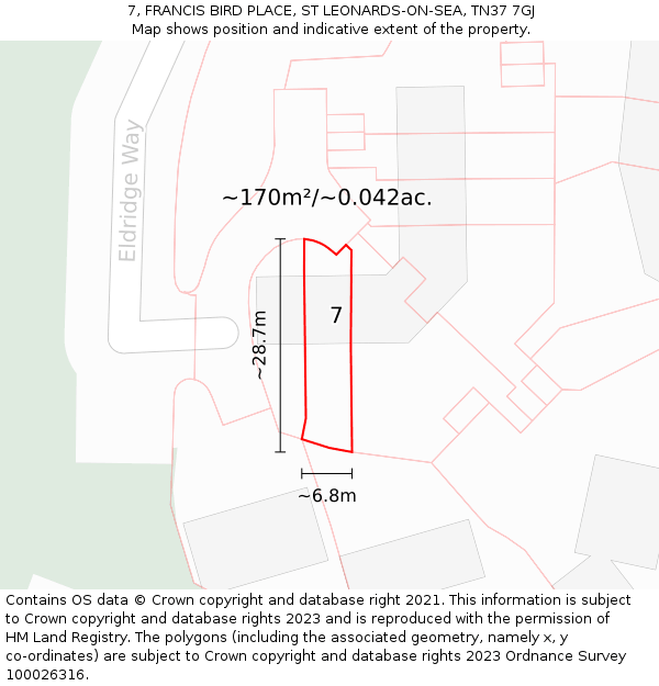 7, FRANCIS BIRD PLACE, ST LEONARDS-ON-SEA, TN37 7GJ: Plot and title map