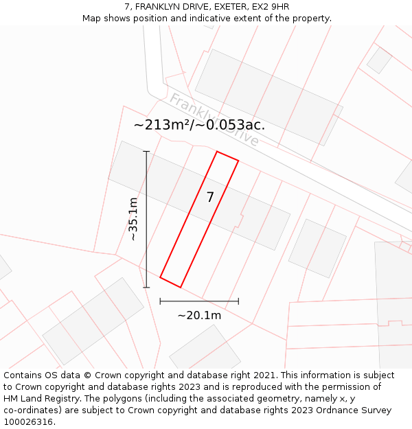 7, FRANKLYN DRIVE, EXETER, EX2 9HR: Plot and title map