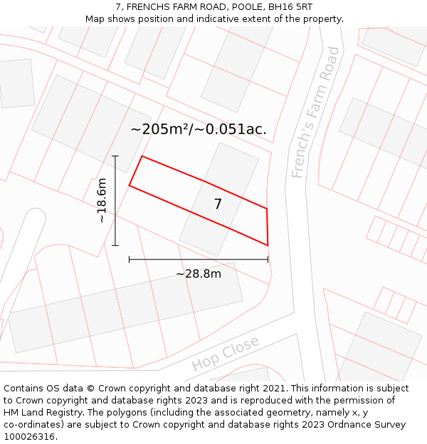 7, FRENCHS FARM ROAD, POOLE, BH16 5RT: Plot and title map