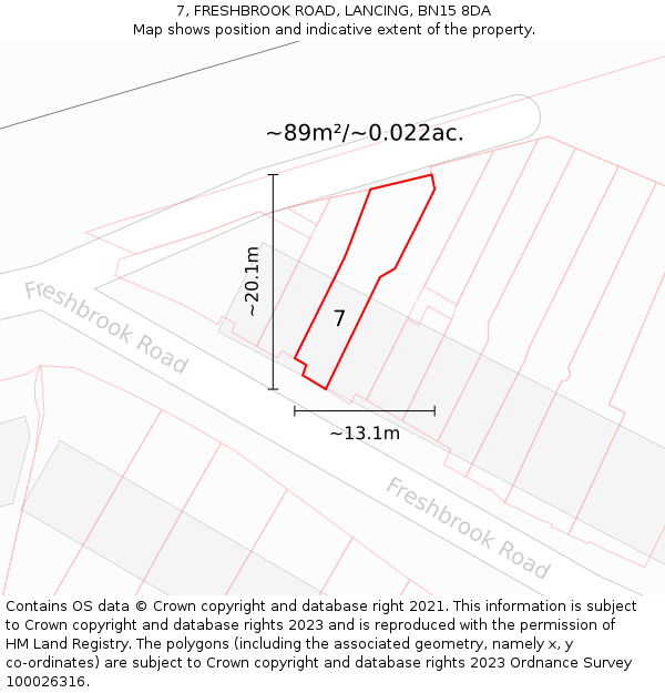 7, FRESHBROOK ROAD, LANCING, BN15 8DA: Plot and title map