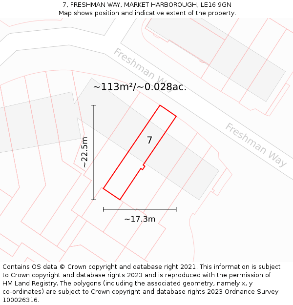7, FRESHMAN WAY, MARKET HARBOROUGH, LE16 9GN: Plot and title map