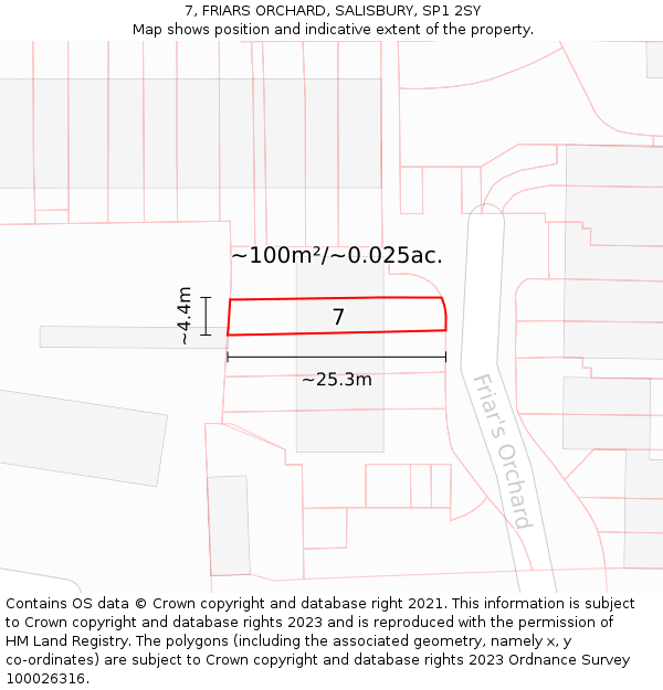 7, FRIARS ORCHARD, SALISBURY, SP1 2SY: Plot and title map