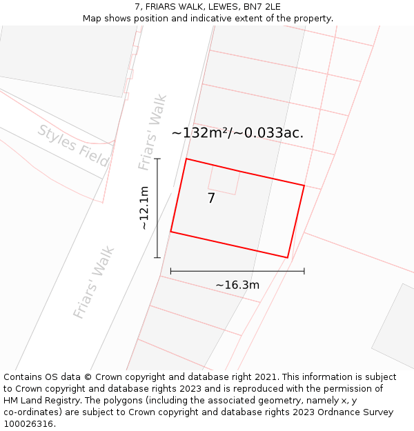 7, FRIARS WALK, LEWES, BN7 2LE: Plot and title map