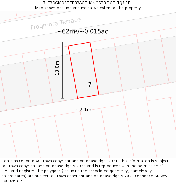 7, FROGMORE TERRACE, KINGSBRIDGE, TQ7 1EU: Plot and title map