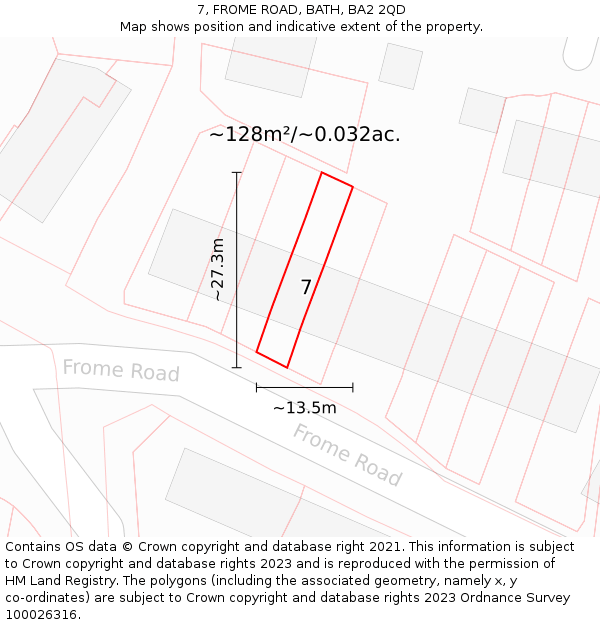 7, FROME ROAD, BATH, BA2 2QD: Plot and title map