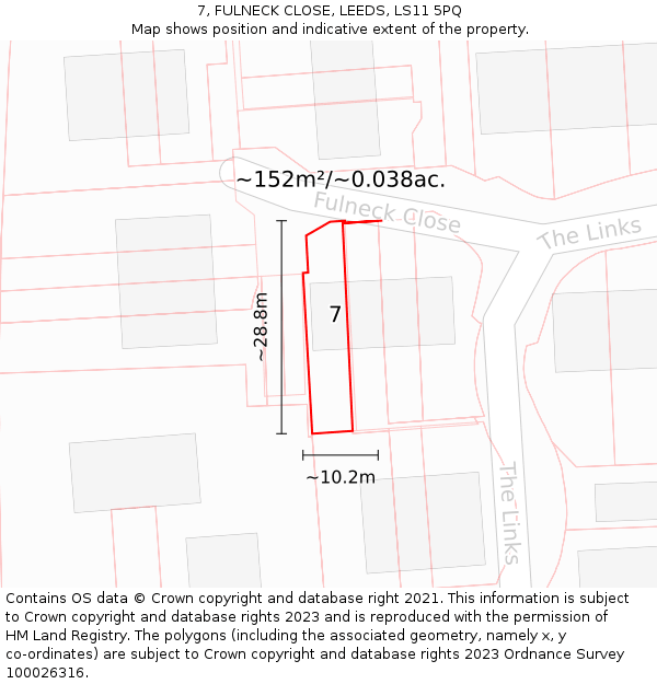 7, FULNECK CLOSE, LEEDS, LS11 5PQ: Plot and title map