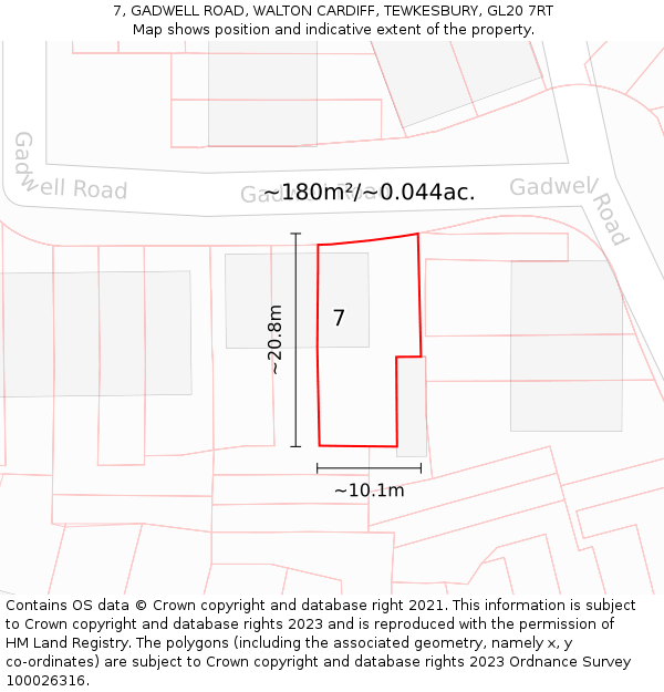 7, GADWELL ROAD, WALTON CARDIFF, TEWKESBURY, GL20 7RT: Plot and title map