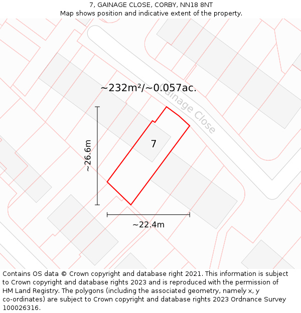 7, GAINAGE CLOSE, CORBY, NN18 8NT: Plot and title map