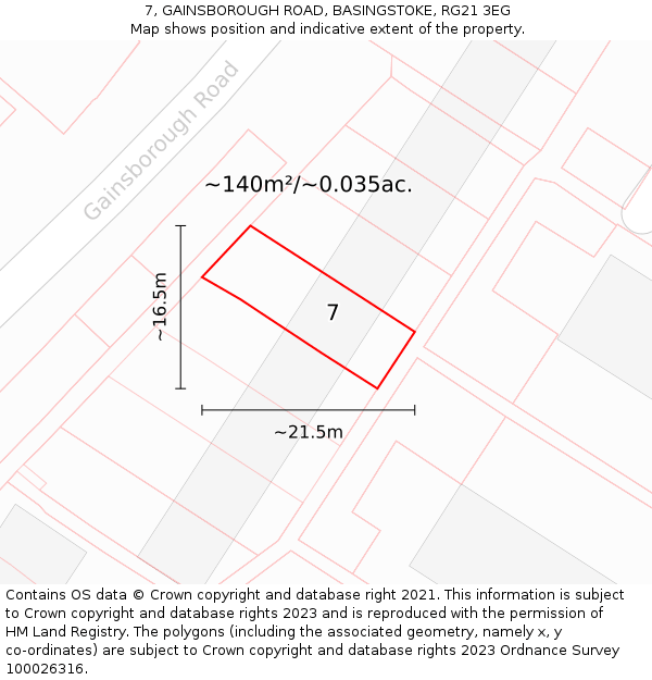 7, GAINSBOROUGH ROAD, BASINGSTOKE, RG21 3EG: Plot and title map
