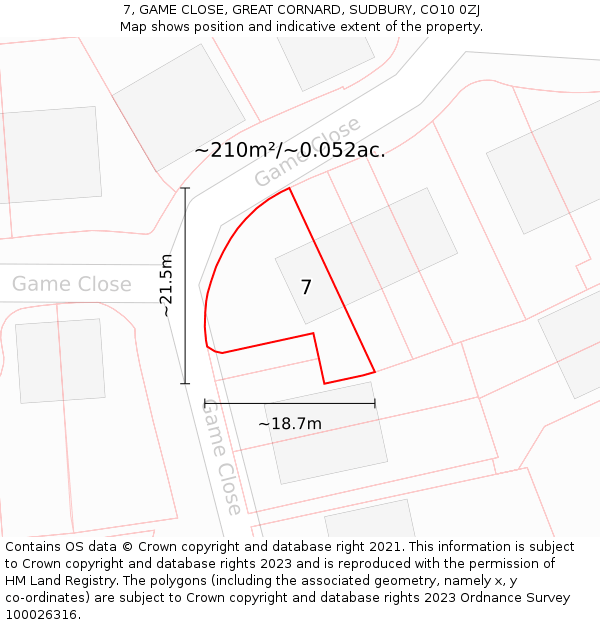 7, GAME CLOSE, GREAT CORNARD, SUDBURY, CO10 0ZJ: Plot and title map