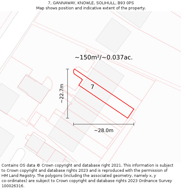7, GANNAWAY, KNOWLE, SOLIHULL, B93 0PS: Plot and title map