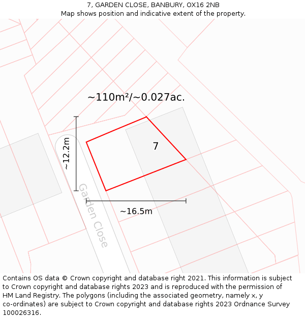 7, GARDEN CLOSE, BANBURY, OX16 2NB: Plot and title map