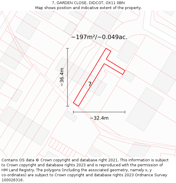 7, GARDEN CLOSE, DIDCOT, OX11 0BN: Plot and title map