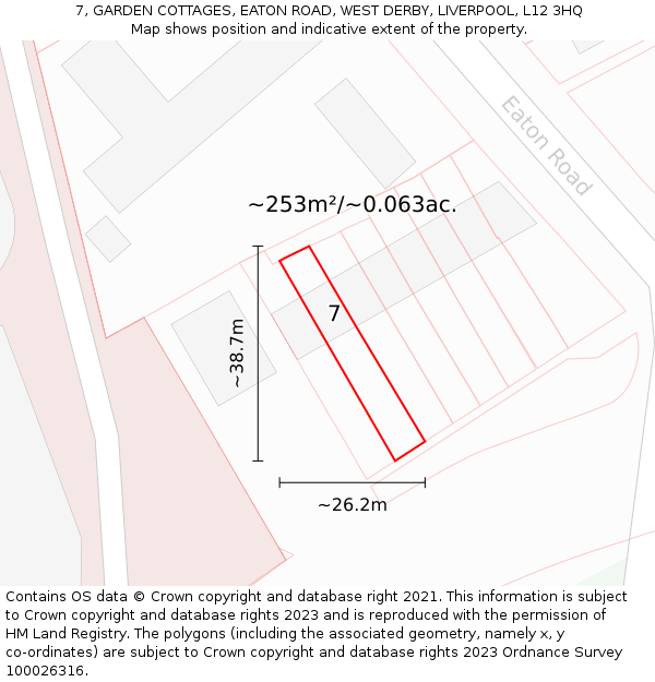 7, GARDEN COTTAGES, EATON ROAD, WEST DERBY, LIVERPOOL, L12 3HQ: Plot and title map