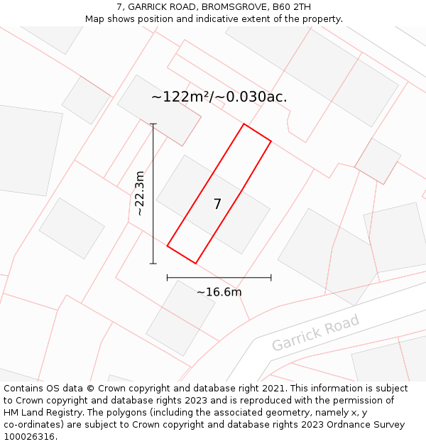 7, GARRICK ROAD, BROMSGROVE, B60 2TH: Plot and title map