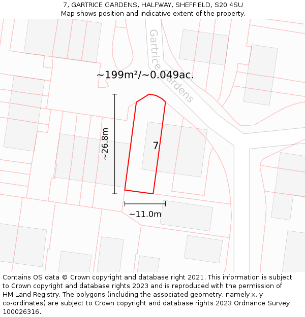7, GARTRICE GARDENS, HALFWAY, SHEFFIELD, S20 4SU: Plot and title map