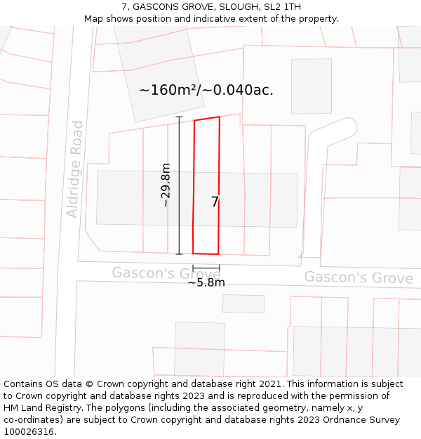 7, GASCONS GROVE, SLOUGH, SL2 1TH: Plot and title map