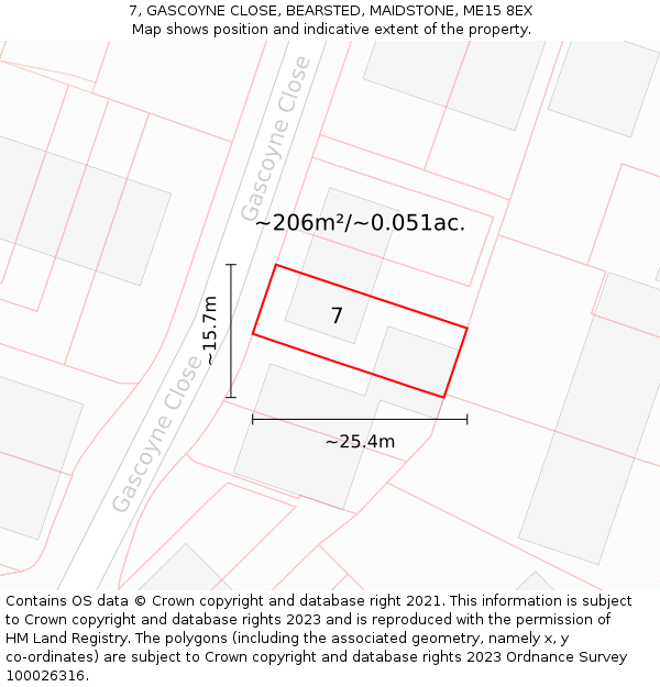 7, GASCOYNE CLOSE, BEARSTED, MAIDSTONE, ME15 8EX: Plot and title map
