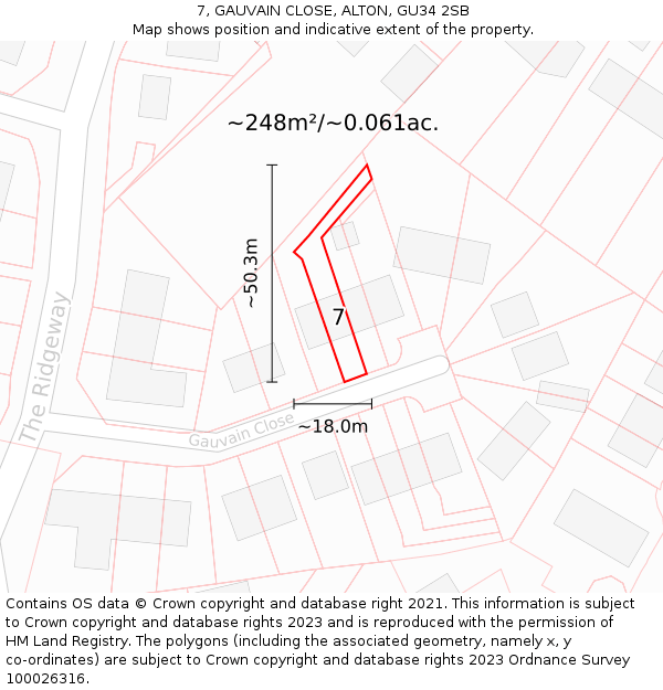 7, GAUVAIN CLOSE, ALTON, GU34 2SB: Plot and title map