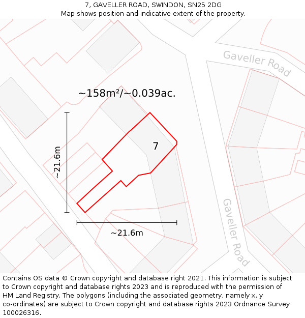 7, GAVELLER ROAD, SWINDON, SN25 2DG: Plot and title map