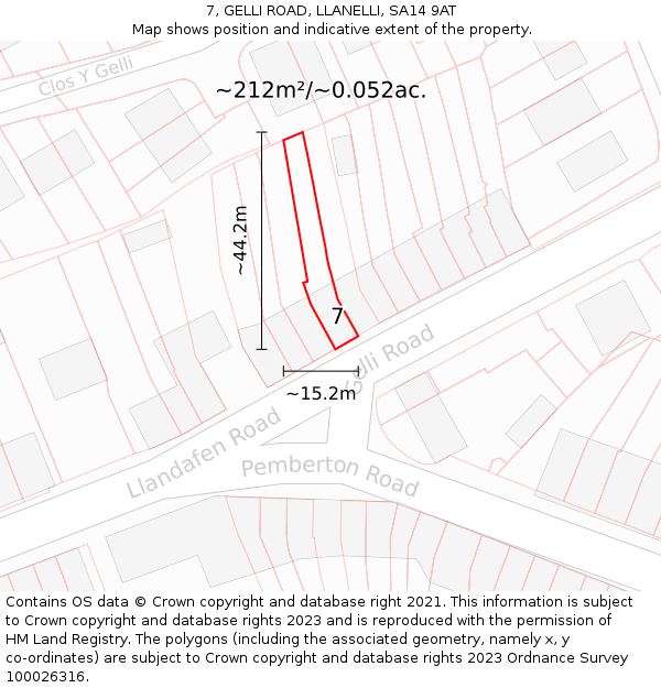 7, GELLI ROAD, LLANELLI, SA14 9AT: Plot and title map